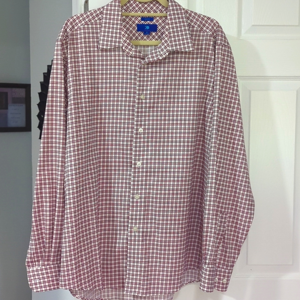 EUC Egara No Iron Men's Red/Blue Checkered Long Sleeve Button Down XL Shirt